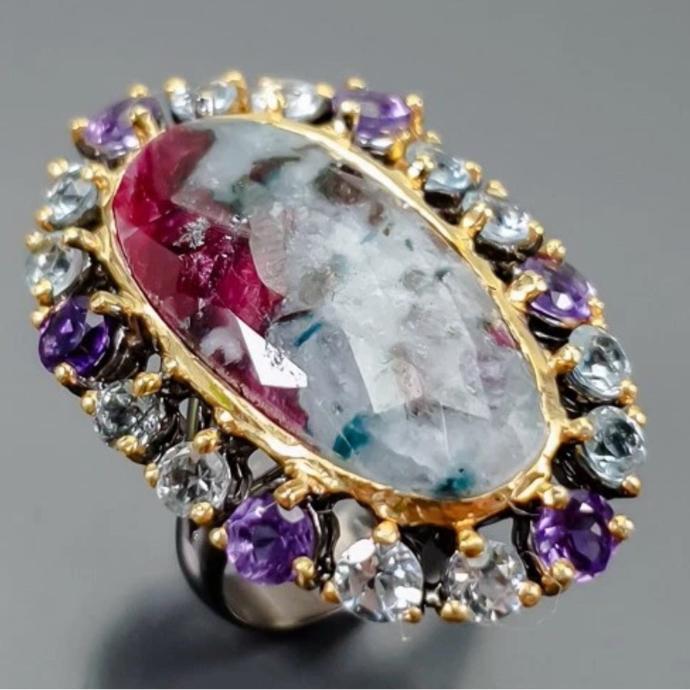 Breathtaking Genuine Zoisite Topaz Amethyst Ring